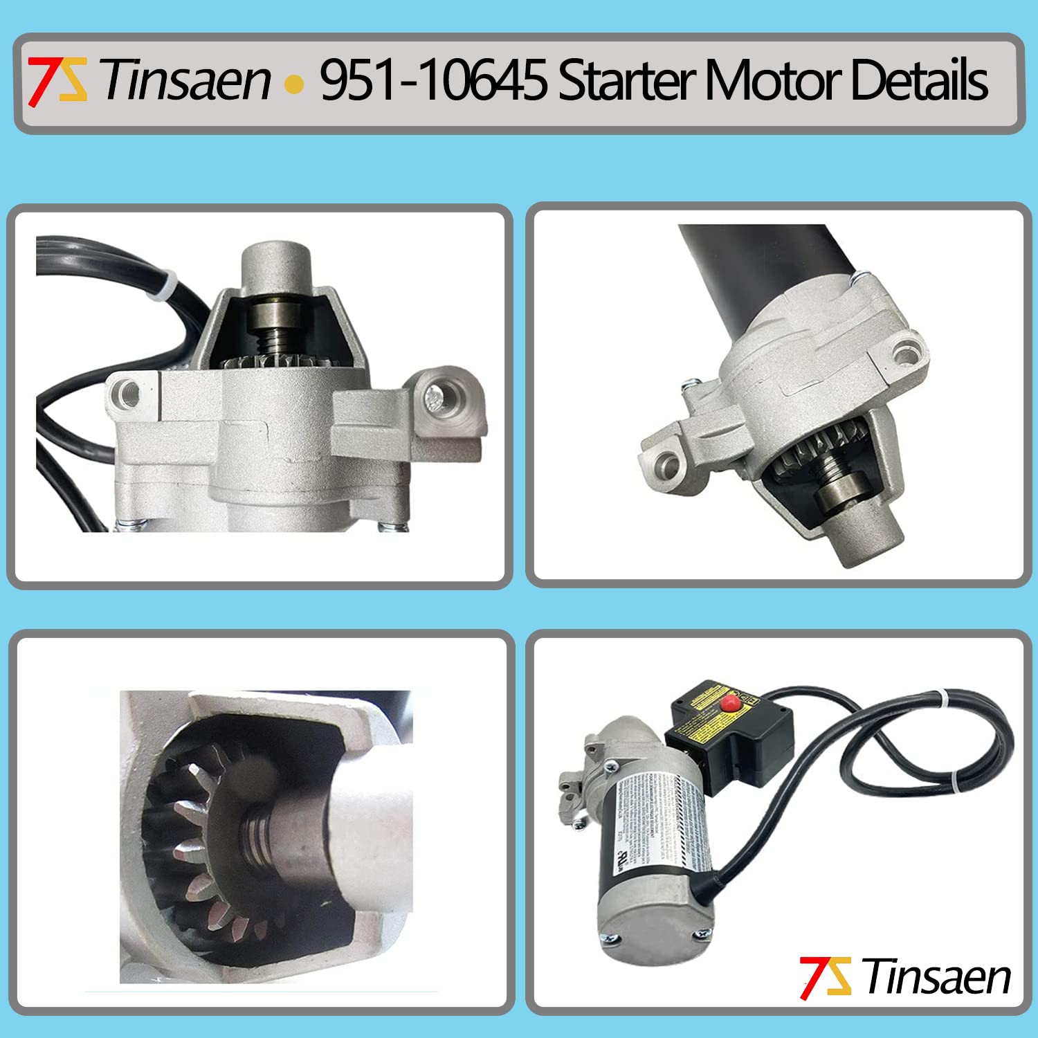 Tinsaen 951-10645 Electric Starter Motor JQ170 Replacement 751-10645 for Troy-Bilt MTD Cub Cadet Craftsman 951-10645A 751-10645A Snowblower Snow Thrower,17T 120V 208cc