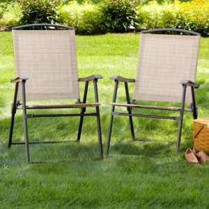 Flamaker Patio Chairs Outdoor Chairs Set of 2 Portable Folding Sling Chair for Lawn Camping Yard Beach