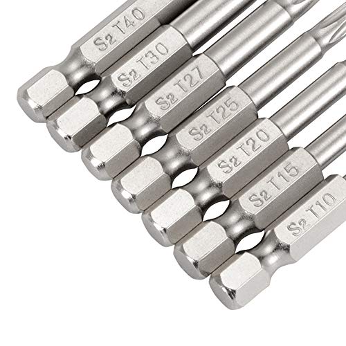 Yakamoz 2 Set of 7Pcs 1/4" Hex Shank Magnetic 5 Point Security Star Torx Screwdriver Bits Set | T10-T40, 2-Inch Length
