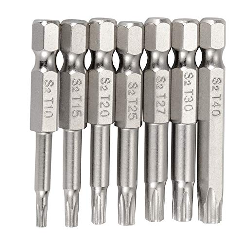 Yakamoz 2 Set of 7Pcs 1/4" Hex Shank Magnetic 5 Point Security Star Torx Screwdriver Bits Set | T10-T40, 2-Inch Length