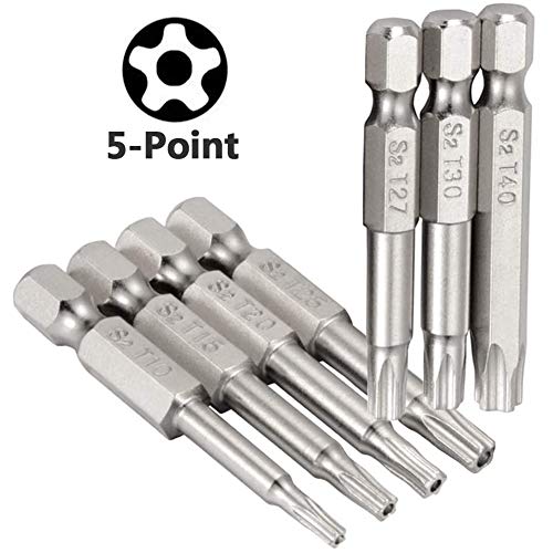 Yakamoz 2 Set of 7Pcs 1/4" Hex Shank Magnetic 5 Point Security Star Torx Screwdriver Bits Set | T10-T40, 2-Inch Length