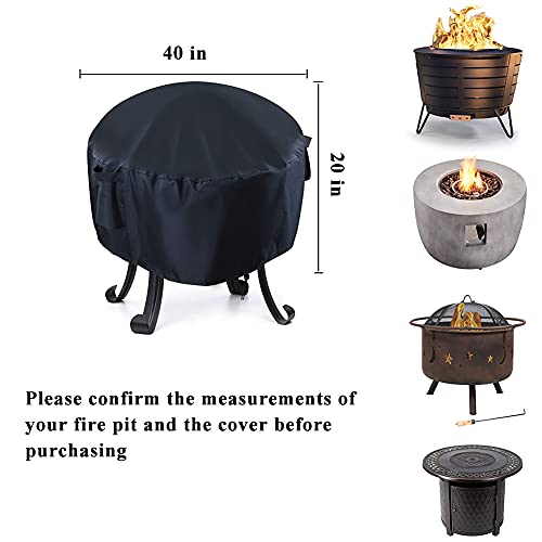 Onlyme Round Fire Pit Cover - 40 Inch Waterproof Firepit Cover for Outdoor Patio Firepit - 420D Durable Anti-Fading Outdoor Fire Pit Cover