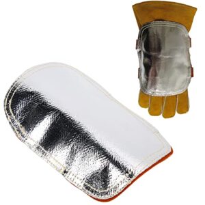 dioche high temperature hand guard shield, anti high heat transfer flow hand guard gloves heat shield split leather leather aluminized back weld hand pad