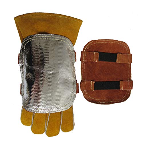 Dioche High Temperature Hand Guard Shield, Anti High Heat Transfer Flow Hand Guard Gloves Heat Shield Split Leather Leather Aluminized Back Weld Hand Pad