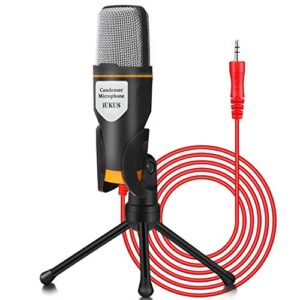 iukus pc microphone with mic stand, professional 3.5mm jack recording condenser microphone compatible with pc, laptop, ip@d, iph0ne, mac-recorder singing youtube skype gaming (3.5mm pc microphone)