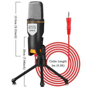 IUKUS PC Microphone with Mic Stand, Professional 3.5mm Jack Recording Condenser Microphone Compatible with PC, Laptop, IP@d, iPh0ne, Mac-Recorder Singing YouTube Skype Gaming (3.5mm PC Microphone)