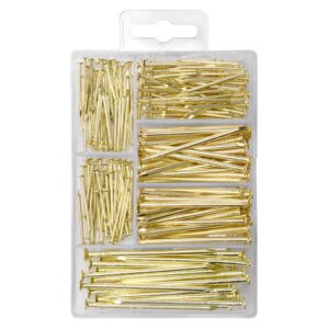 hangdone nails assortment 250-pieces 4 sizes, brass plated