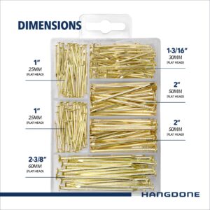 HangDone Nails Assortment 250-Pieces 4 Sizes, Brass Plated