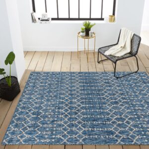 JONATHAN Y SMB108B-3 Ourika Moroccan Geometric Textured Weave Indoor Outdoor -Area Rug, Bohemian, Rustic, Scandinavian Easy-Cleaning,Bedroom,Kitchen,Backyard,Patio,Non Shedding, Navy/Light Gray, 3 X 5