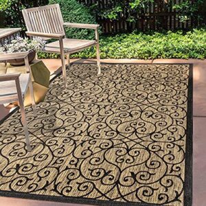 jonathan y madrid vintage filigree textured weave indoor/outdoor black/khaki 8 ft. x 10 ft. area-rug, classic,easy-cleaning,hightraffic,livingroom,backyard, non shedding, smb107a-8