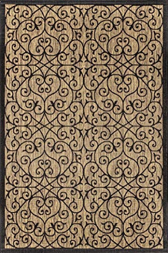 JONATHAN Y Madrid Vintage Filigree Textured Weave Indoor/Outdoor Black/Khaki 8 ft. x 10 ft. Area-Rug, Classic,Easy-Cleaning,HighTraffic,LivingRoom,Backyard, Non Shedding, SMB107A-8