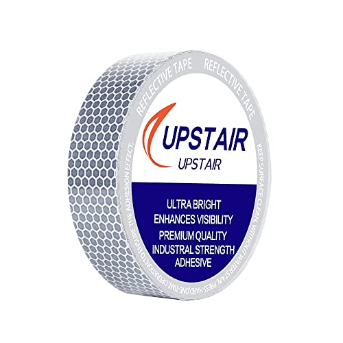 Upstair 1in x 5yds High-Intensity Reflective Tape for Vehicles Bikes Clothes Helmets Mailboxes,Silver & White (1‘’x15’)