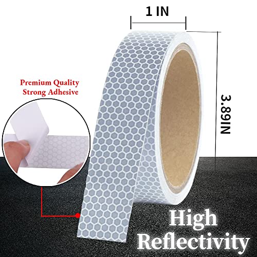 Upstair 1in x 5yds High-Intensity Reflective Tape for Vehicles Bikes Clothes Helmets Mailboxes,Silver & White (1‘’x15’)