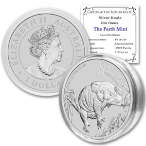 2022 p 1 oz australian silver koala coin brilliant uncirculated (in capsule) with certificate of authenticity $1 seller bu