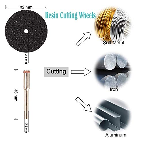 Cutting Wheels for Rotary Tool, Diamond Metal Wood Cutting Wheels and Drill Cutting Disc with 1/8" Shank and Resin Cutting Off Wheels with Mandrels for Wood Metal DIY Craft