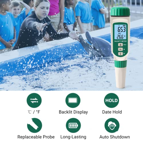 Digital Salinity Meter,Electronic Waterproof Water Quality Temp Test Meter ,0.00ppt-9.99ppt, 10.0ppt-50ppt Seawater Pool Aquarium Fish Multifunction Salinity Guage