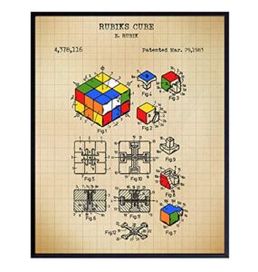 original rubiks cube puzzle patent art print - vintage wall art poster - home decor for kid, teens room, family or game room, living room, den, office - gift for nerds, gamers, 8x10 unframed