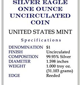 2019 - American Silver Eagle .999 Fine Silver with Our Certificate of Authenticity Dollar Uncirculated US Mint