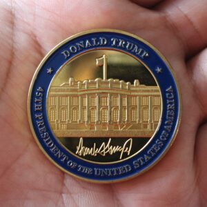 5 Pack Donald Trump Gold Plated Coin, Seal of The President Challenge Coins, Commemorative Gift with Case and Stand