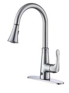 touchless kitchen faucet with pull down spray head, two sensors single handle high arc 2-function kitchen sink faucets with pull out sprayer, 1&4 hole deck mount, brushed nickel pvd,knack
