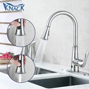 Touchless Kitchen Faucet with Pull Down Spray Head, Two Sensors Single Handle High Arc 2-Function Kitchen Sink Faucets with Pull Out Sprayer, 1&4 Hole Deck Mount, Brushed Nickel PVD,KNACK