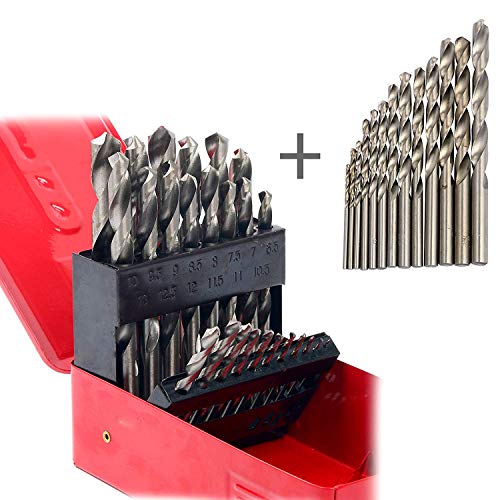 38pcs Twist High Speed Steel Drill Set Drilling Bit Metal Metric Tool 1-13mm, 118 Degree Split Point Angle, with Metal Case, HSS Drill Bit