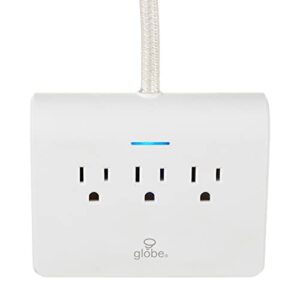 globe designer series 3-outlet usb surge protector desktop power strip, 4x usb ports, 3 grounded outlets, 6ft fabric power cord, reset button, white finish,78428