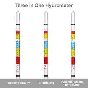 Circrane Hydrometer & Glass Test Jar Set, Triple Scale Alcohol Hydrometer with Glass Cylinder for Brew Beer, Wine, Mead and Kombucha, ABV, Brix and Gravity Test Kit, Home Brewing Supplies