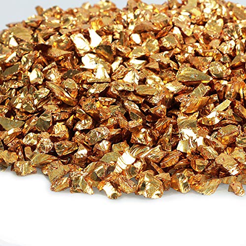 Alan Stone High Luster Reflective Fire Glass Gravel,Fire Gems,Fire Drops,Fire Glass Pebbles Stones Beads Chips for Fire Pit Fish Tank Aquarium Garden,3-6mm 305g/0.67lb (Golden)