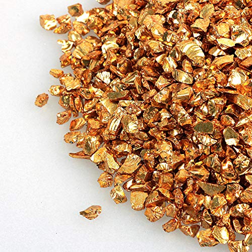 Alan Stone High Luster Reflective Fire Glass Gravel,Fire Gems,Fire Drops,Fire Glass Pebbles Stones Beads Chips for Fire Pit Fish Tank Aquarium Garden,3-6mm 305g/0.67lb (Golden)