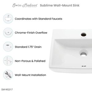 Swiss Madison Well Made Forever SM-WS317 Voltaire Wall Hung Sink, Glossy White