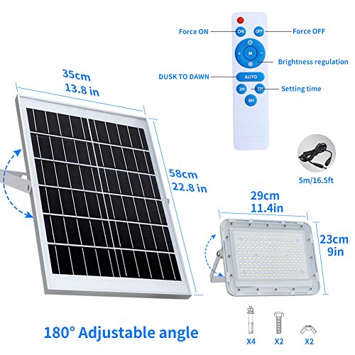 300W LED Solar Flood Lights,24000Lumens Street Flood Light Outdoor IP67 Waterproof with Remote Control Security Lighting for Yard, Garden, Gutter, Swimming Pool, Pathway, Basketball Court, Arena