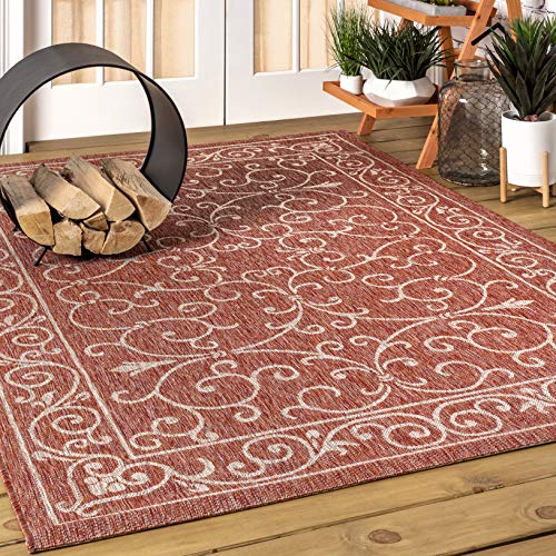 JONATHAN Y SMB106B-3 Charleston Vintage Filigree Textured Weave Indoor/Outdoor Red/Beige 3 ft. x 5 ft. Area-Rug, Classic,Easy-Cleaning,HighTraffic,LivingRoom,Backyard, Non Shedding