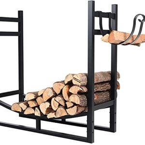 PHI VILLA Heavy Duty Firewood Racks Indoor/Outdoor Log Rack with Kindling Holder, 30 Inches Tall, Black