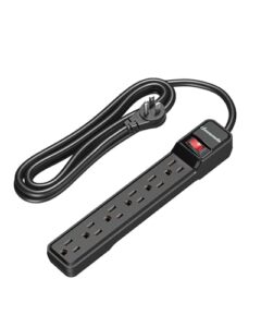 dewenwils 6-outlet power strip surge protector with 10 foot long extension cord, low profile flat plug, 15 amp circuit breaker, 500 joules, wall mount, ul listed, black