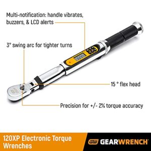 GEARWRENCH 3/8" 120XP Flex Head Electronic Torque Wrench with Angle, 10-100 Ft/Lbs - 85195