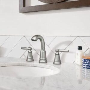 Moen Halle Spot Resist Nickel Widespread Bathroom Faucet with Drain Assembly, Traditional Bathroom Sink Faucet for 3-Hole Applications, 84972SRN