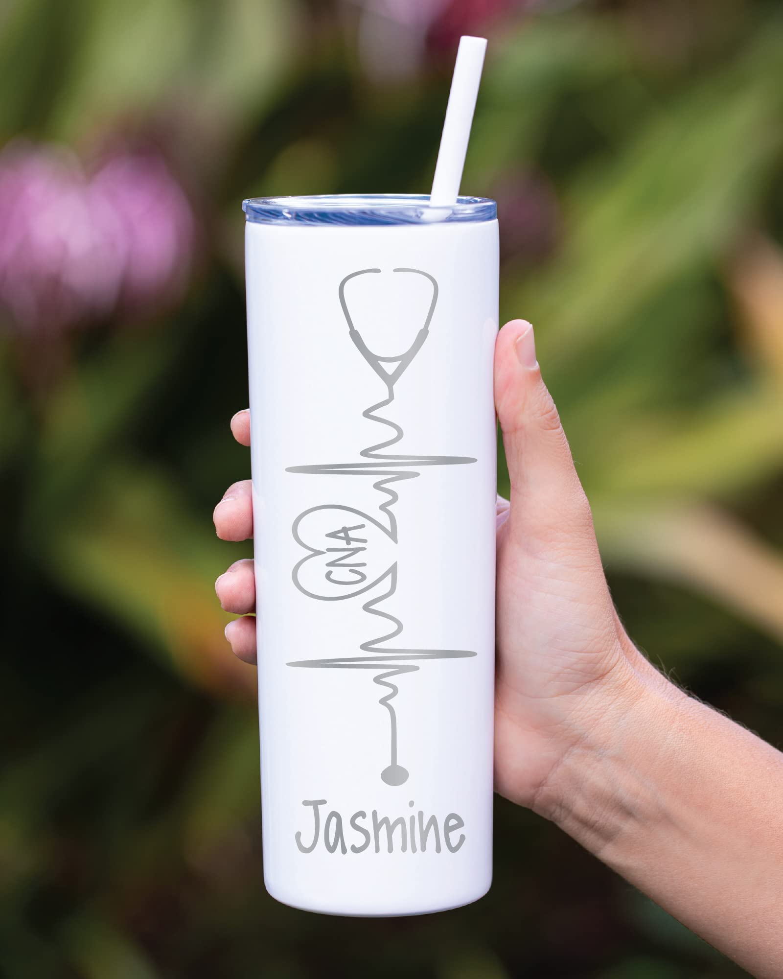 Heartbeat Nurse's Personalized Laser Engraved 20 oz Stainless Steel Skinny Tumbler with Custom Stethoscope by Avito - Includes Straw and Lid - Nurse RN, CNA, PA - Nurse Gift