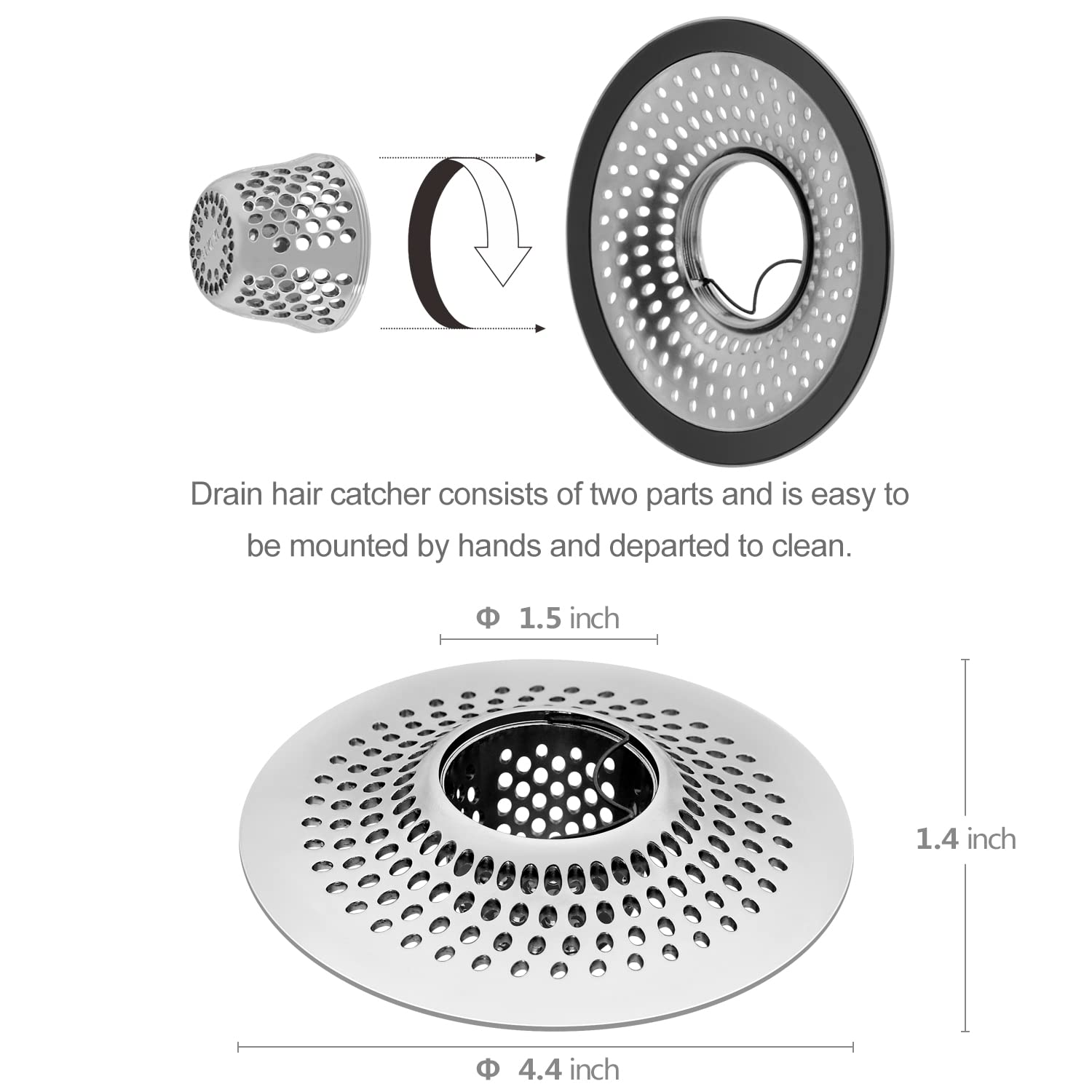 LEKEYE Drain Hair Catcher/Bathtub Shower Drain Hair Trap/Strainer Stainless Steel Drain Protector(Patented Product)