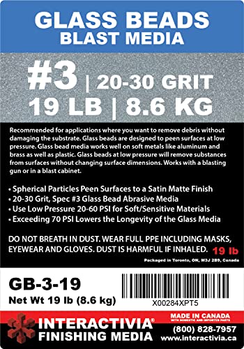 #3 Glass Beads - 19 lb or 8.6 kg - Blasting Abrasive Media (Very Coarse) 20-30 Mesh or Grit - Spec No 3 for Blast Cabinets Or Sand Blasting Guns - Large Beads for Peening and Finishing