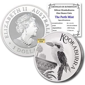 1990 p 1 oz silver kookaburra brilliant uncirculated with certificate of authenticity $1 seller bu