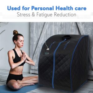 SereneLife Oversize Portable Infrared Home Spa | One Person Sauna | with Heating Foot Pad & Portable Chair, SLISAU20BK, Black
