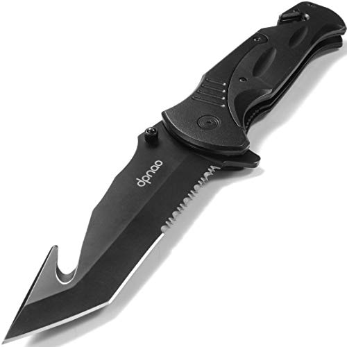 dpnao DP-09 Pocket Folding knife Hunting Serrated Edge Portable Pocket Black Blade Stainless Steel Knifes Glass Breaker Emergency Survival outdoor camping