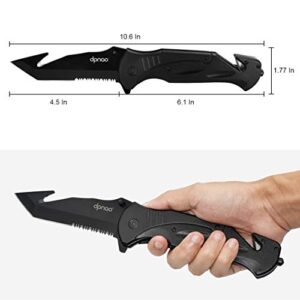 dpnao DP-09 Pocket Folding knife Hunting Serrated Edge Portable Pocket Black Blade Stainless Steel Knifes Glass Breaker Emergency Survival outdoor camping