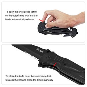 dpnao DP-09 Pocket Folding knife Hunting Serrated Edge Portable Pocket Black Blade Stainless Steel Knifes Glass Breaker Emergency Survival outdoor camping