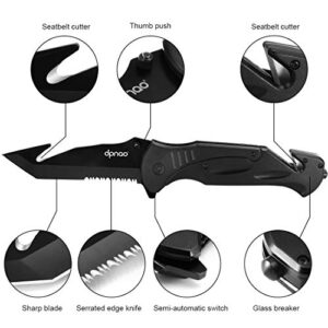 dpnao DP-09 Pocket Folding knife Hunting Serrated Edge Portable Pocket Black Blade Stainless Steel Knifes Glass Breaker Emergency Survival outdoor camping