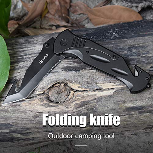 dpnao DP-09 Pocket Folding knife Hunting Serrated Edge Portable Pocket Black Blade Stainless Steel Knifes Glass Breaker Emergency Survival outdoor camping