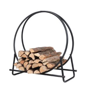 phi villa 30 inch log hoop firewood rack curved fireplace wood storage holder wood stove accessories,indoor/outdoor heavy duty iron black