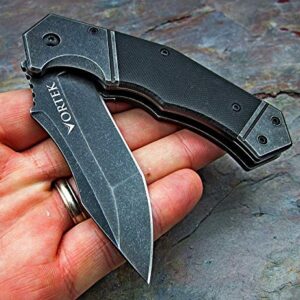 VORTEK SPROCKET: Black G10 Handles, Ball Bearing Pivot System, 8Cr13MoV Drop Point Blade, Great Everyday Carry Knife EDC with Stainless Steel Pommel