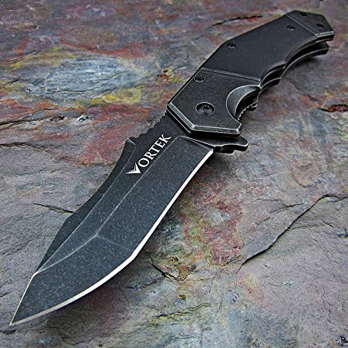 VORTEK SPROCKET: Black G10 Handles, Ball Bearing Pivot System, 8Cr13MoV Drop Point Blade, Great Everyday Carry Knife EDC with Stainless Steel Pommel